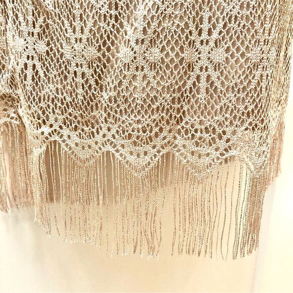 Jessica Simpson golden metallic lace cocktail fringe dress woman’s size 2 - Picture 8 of 10